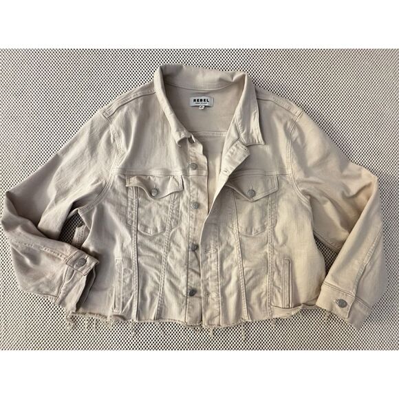 Jackets & Blazers - Rebel Wilson Jacket Moto Trucker Raw Fray Hem Women Sz 3X Cream Ivory Jean Style